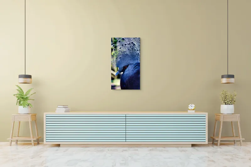 Tablou Canvas, "Misterul păsării cu creastă regală", Elegant, Regal, Impunător, Culori, Delicat, Păun, Privire, Albastru, Vibrant, Textură, 50 x 90 cm – poza 6