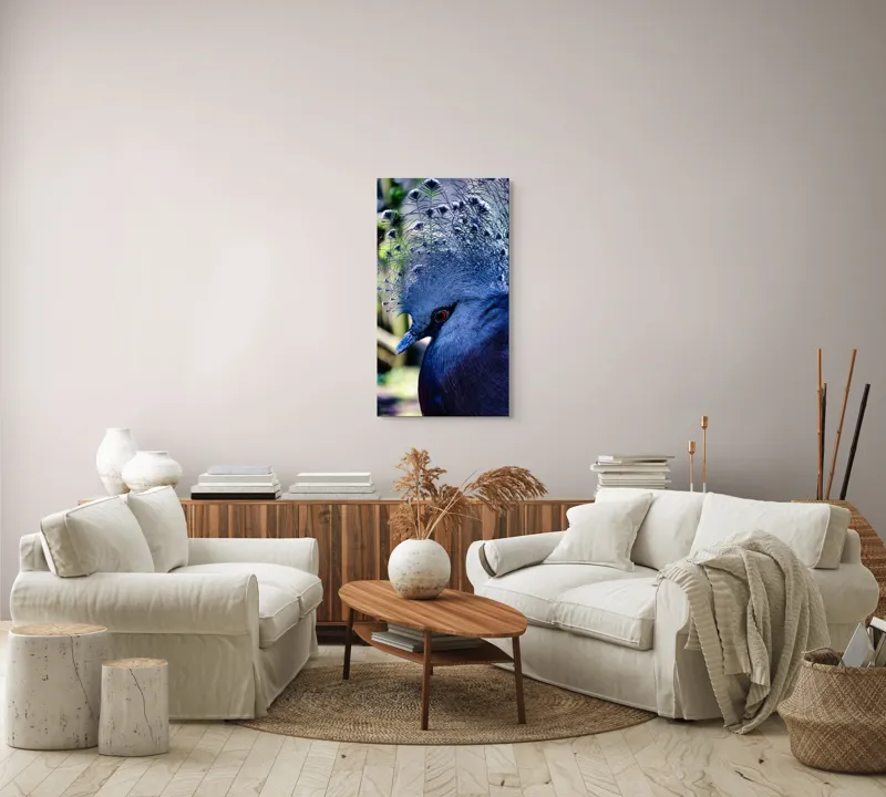 Tablou Canvas, "Misterul păsării cu creastă regală", Elegant, Regal, Impunător, Culori, Delicat, Păun, Privire, Albastru, Vibrant, Textură, 50 x 90 cm – poza 7