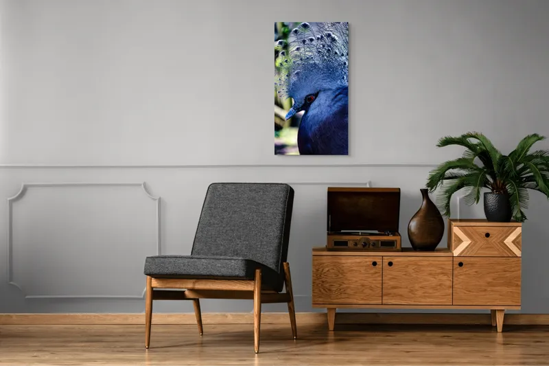 Tablou Canvas, "Misterul păsării cu creastă regală", Elegant, Regal, Impunător, Culori, Delicat, Păun, Privire, Albastru, Vibrant, Textură, 50 x 90 cm – poza 8