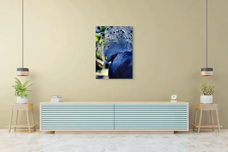 Tablou Canvas, "Misterul păsării cu creastă regală", Elegant, Regal, Impunător, Culori, Delicat, Păun, Privire, Albastru, Vibrant, Textură, 70 x 100 cm – poza 5