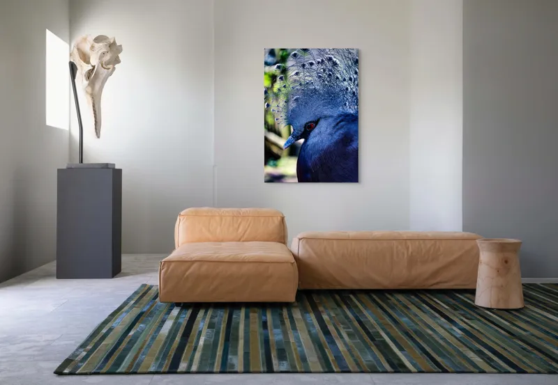 Tablou Canvas, "Misterul păsării cu creastă regală", Elegant, Regal, Impunător, Culori, Delicat, Păun, Privire, Albastru, Vibrant, Textură, 70 x 100 cm – poza 7
