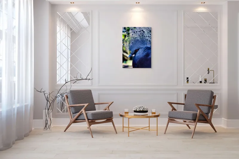 Tablou Canvas, "Misterul păsării cu creastă regală", Elegant, Regal, Impunător, Culori, Delicat, Păun, Privire, Albastru, Vibrant, Textură, 70 x 100 cm – poza 8