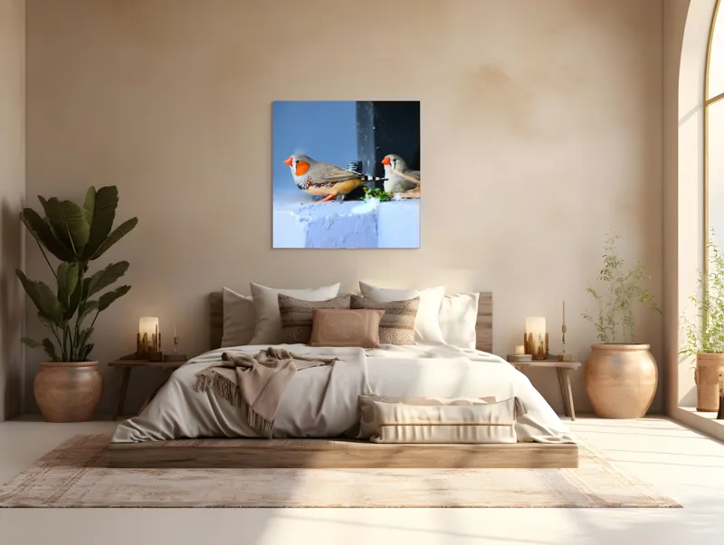 Tablou Canvas, "Păsări în așteptarea zborului liber", Pasari, Culori, Cuib, Aripi, Masca, Cioc, Pereti, Natura, Penaj, 100 x 100 cm – poza 4