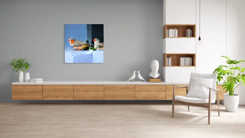 Tablou Canvas, "Păsări în așteptarea zborului liber", Pasari, Culori, Cuib, Aripi, Masca, Cioc, Pereti, Natura, Penaj, 100 x 100 cm – poza 8