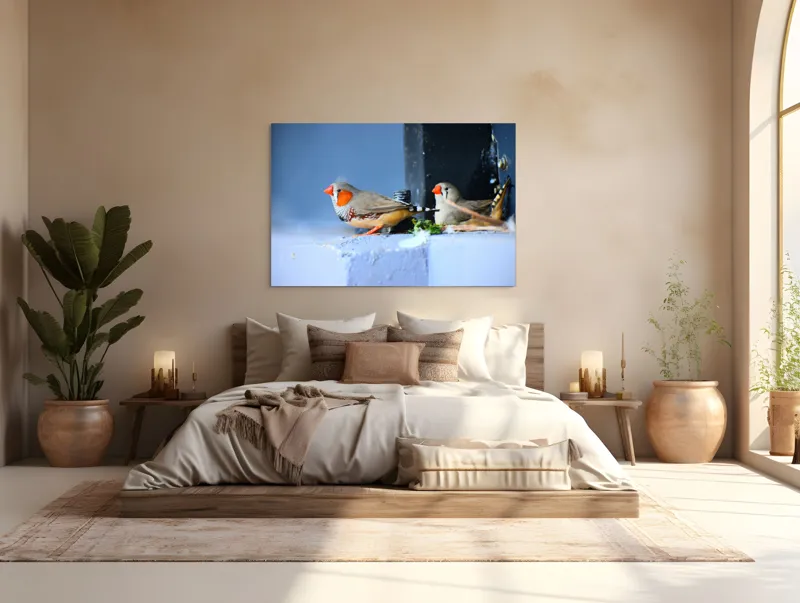 Tablou Canvas, "Păsări în așteptarea zborului liber", Pasari, Culori, Cuib, Aripi, Masca, Cioc, Pereti, Natura, Penaj, 150 x 100 cm – poza 4