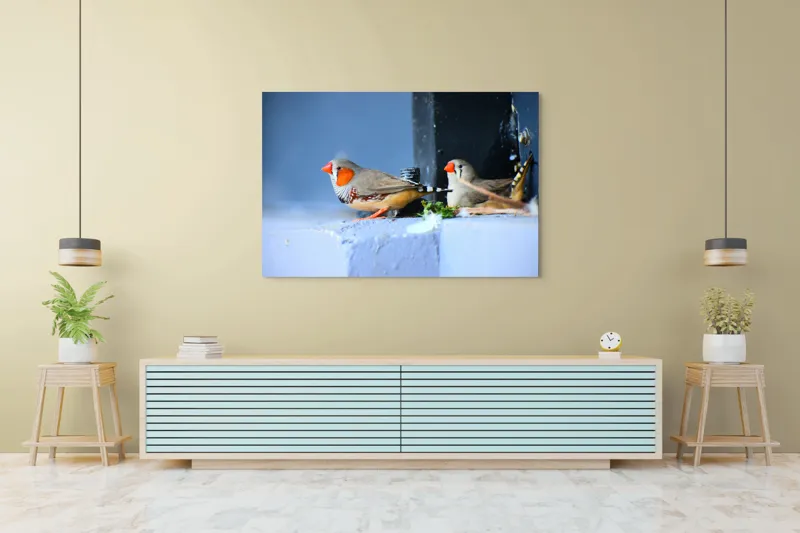 Tablou Canvas, "Păsări în așteptarea zborului liber", Pasari, Culori, Cuib, Aripi, Masca, Cioc, Pereti, Natura, Penaj, 150 x 100 cm – poza 6