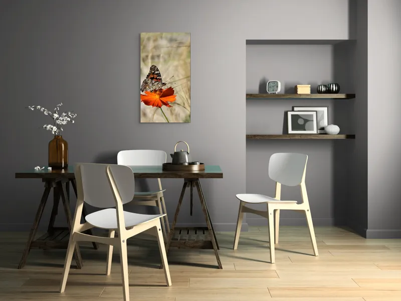Tablou Canvas, "Fluture delicat pe floare portocalie", Fluture, Petale, Portocaliu, Fragil, Aripi, Natură, Frumusețe, Delicat, Lumină, Eleganță, 50 x 90 cm – poza 4