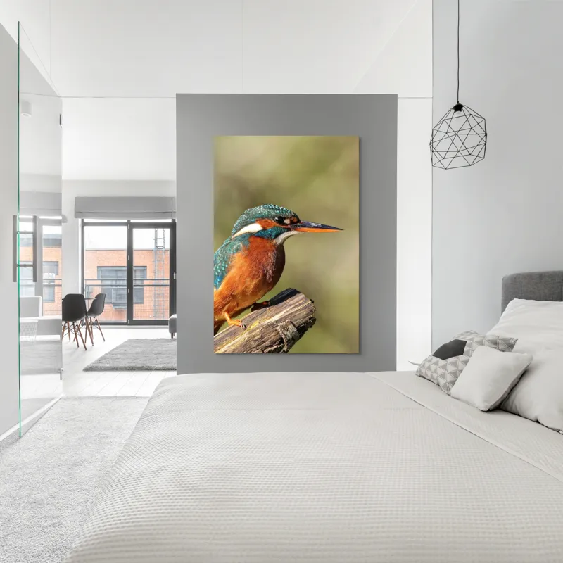 Tablou Canvas, "Pescarus albastru pe ramura toamnei", Pasăre, Albastră, Portocalie, Cioc Ascuțit, Pe Ramură, Plină De Viață, Natură, Frumusețe, Penaj Lucios, 100 x 150 cm – poza 5