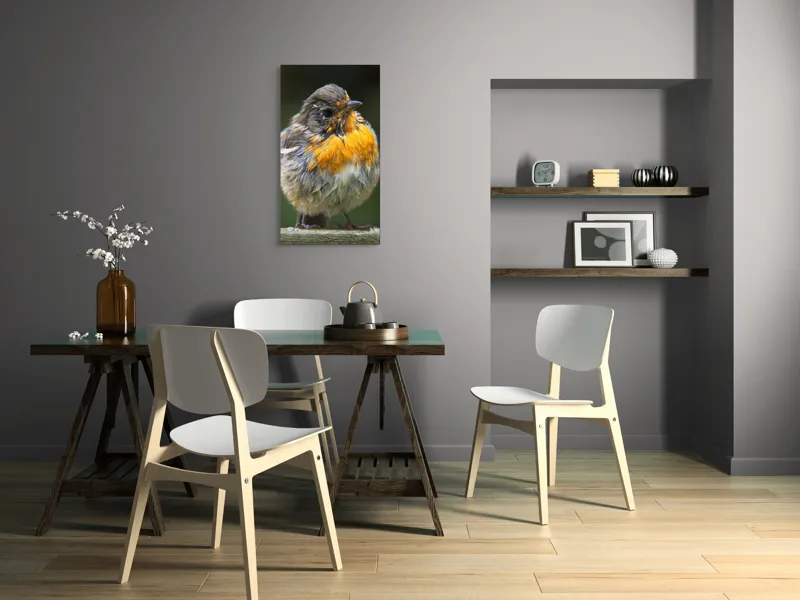Tablou Canvas, "Puiul de pasăre cu pene zburlite", Pufos, Portocaliu, Fragil, Gingaș, Cald, Curios, Atent, 50 x 90 cm – poza 4
