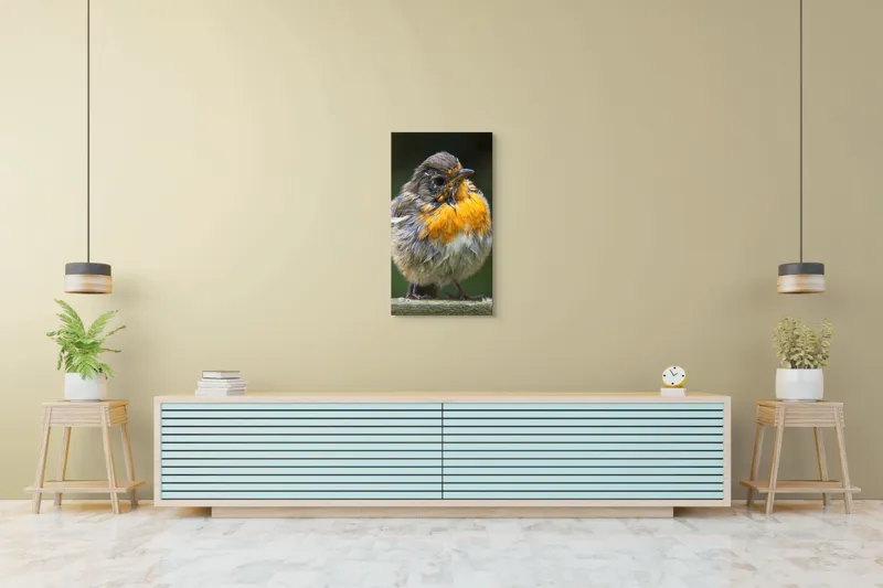 Tablou Canvas, "Puiul de pasăre cu pene zburlite", Pufos, Portocaliu, Fragil, Gingaș, Cald, Curios, Atent, 50 x 90 cm – poza 6