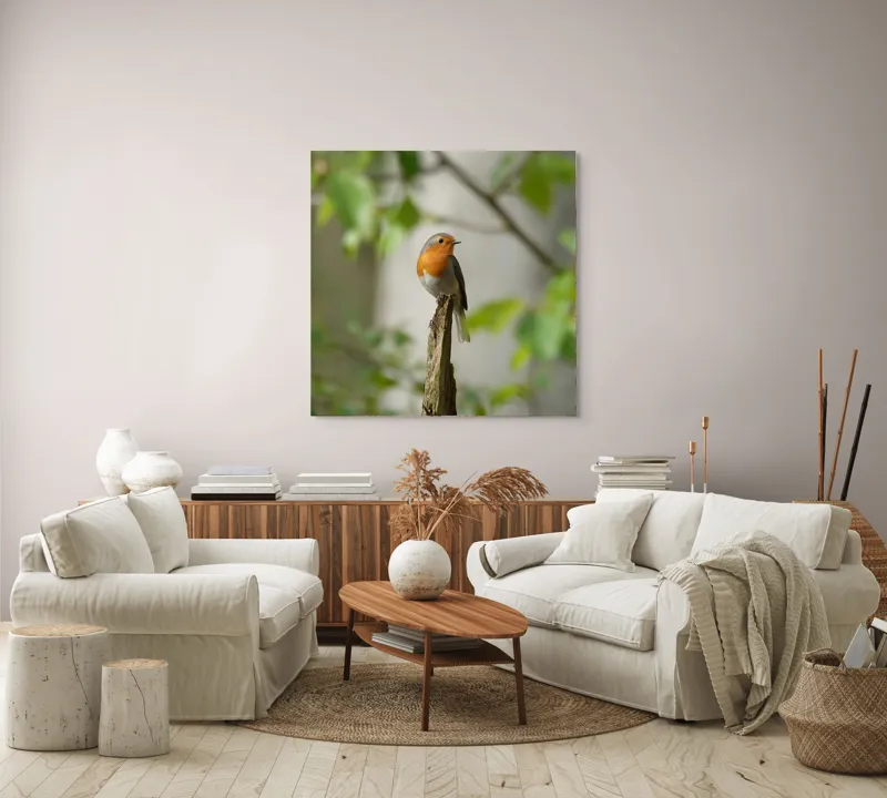Tablou Canvas, "Pițigoiul în așteptarea primăverii", Păsărică, Ramură, Plante, Verde, Penaj, Delicatețe, Frumusețe, Natural, Calm, Echilibru, 100 x 100 cm – poza 3
