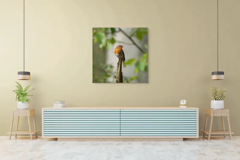 Tablou Canvas, "Pițigoiul în așteptarea primăverii", Păsărică, Ramură, Plante, Verde, Penaj, Delicatețe, Frumusețe, Natural, Calm, Echilibru, 100 x 100 cm – poza 5