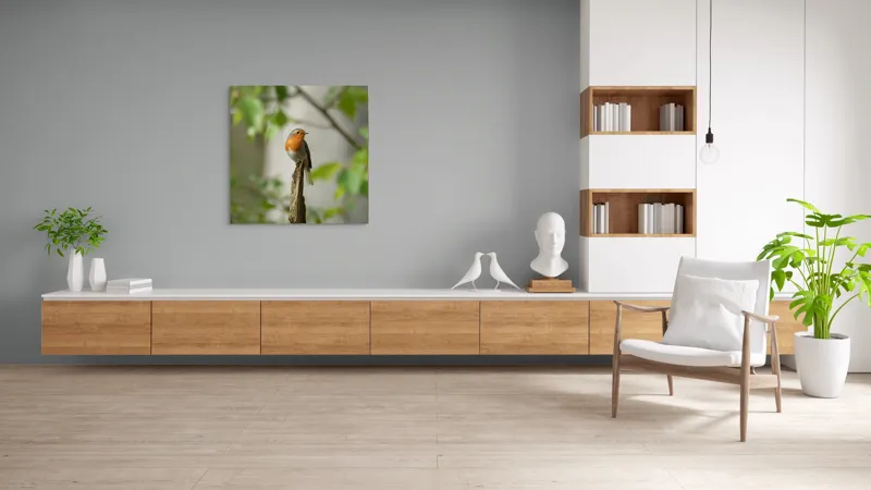 Tablou Canvas, "Pițigoiul în așteptarea primăverii", Păsărică, Ramură, Plante, Verde, Penaj, Delicatețe, Frumusețe, Natural, Calm, Echilibru, 100 x 100 cm – poza 8