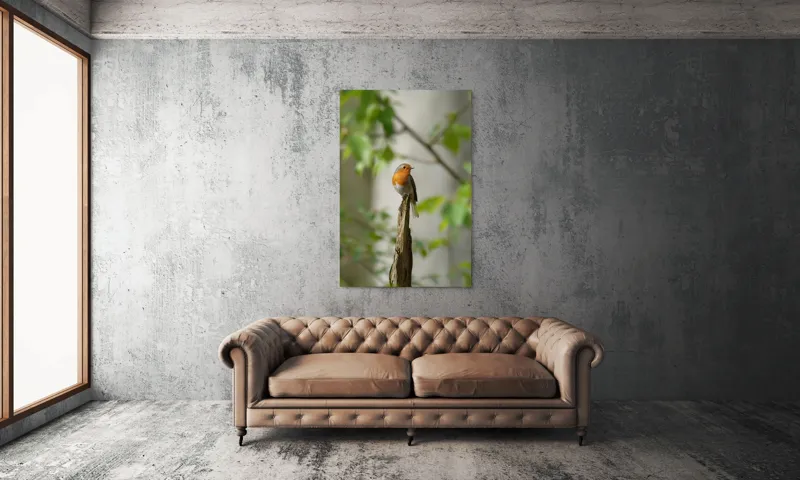 Tablou Canvas, "Pițigoiul în așteptarea primăverii", Păsărică, Ramură, Plante, Verde, Penaj, Delicatețe, Frumusețe, Natural, Calm, Echilibru, 100 x 150 cm – poza 6