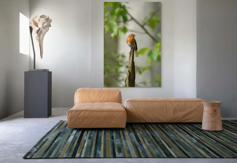 Tablou Canvas, "Pițigoiul în așteptarea primăverii", Păsărică, Ramură, Plante, Verde, Penaj, Delicatețe, Frumusețe, Natural, Calm, Echilibru, 100 x 150 cm – poza 7