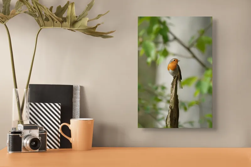Tablou Canvas, "Pițigoiul în așteptarea primăverii", Păsărică, Ramură, Plante, Verde, Penaj, Delicatețe, Frumusețe, Natural, Calm, Echilibru, 26 x 39 cm – poza 3
