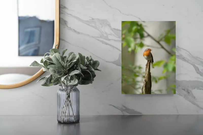 Tablou Canvas, "Pițigoiul în așteptarea primăverii", Păsărică, Ramură, Plante, Verde, Penaj, Delicatețe, Frumusețe, Natural, Calm, Echilibru, 26 x 39 cm – poza 4