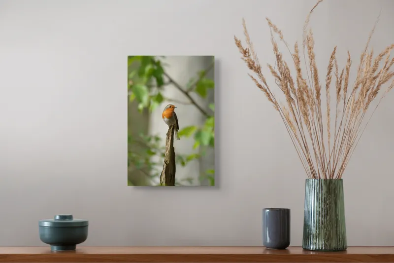 Tablou Canvas, "Pițigoiul în așteptarea primăverii", Păsărică, Ramură, Plante, Verde, Penaj, Delicatețe, Frumusețe, Natural, Calm, Echilibru, 26 x 39 cm – poza 5