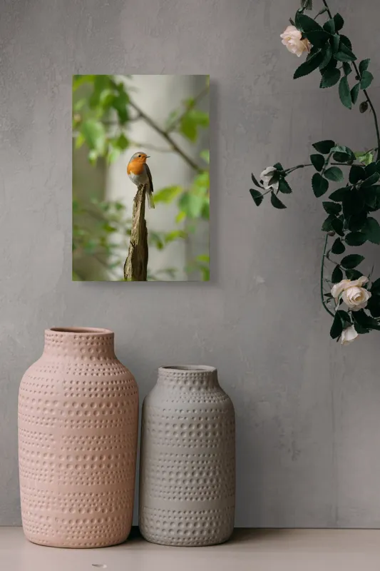 Tablou Canvas, "Pițigoiul în așteptarea primăverii", Păsărică, Ramură, Plante, Verde, Penaj, Delicatețe, Frumusețe, Natural, Calm, Echilibru, 26 x 39 cm – poza 6