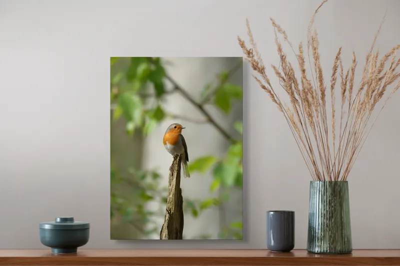 Tablou Canvas, "Pițigoiul în așteptarea primăverii", Păsărică, Ramură, Plante, Verde, Penaj, Delicatețe, Frumusețe, Natural, Calm, Echilibru, 39 x 54 cm – poza 3