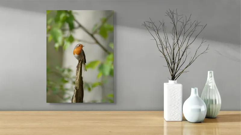 Tablou Canvas, "Pițigoiul în așteptarea primăverii", Păsărică, Ramură, Plante, Verde, Penaj, Delicatețe, Frumusețe, Natural, Calm, Echilibru, 39 x 54 cm – poza 4