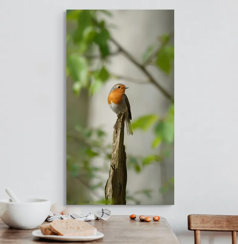 Tablou Canvas, "Pițigoiul în așteptarea primăverii", Păsărică, Ramură, Plante, Verde, Penaj, Delicatețe, Frumusețe, Natural, Calm, Echilibru, 50 x 90 cm – poza 3