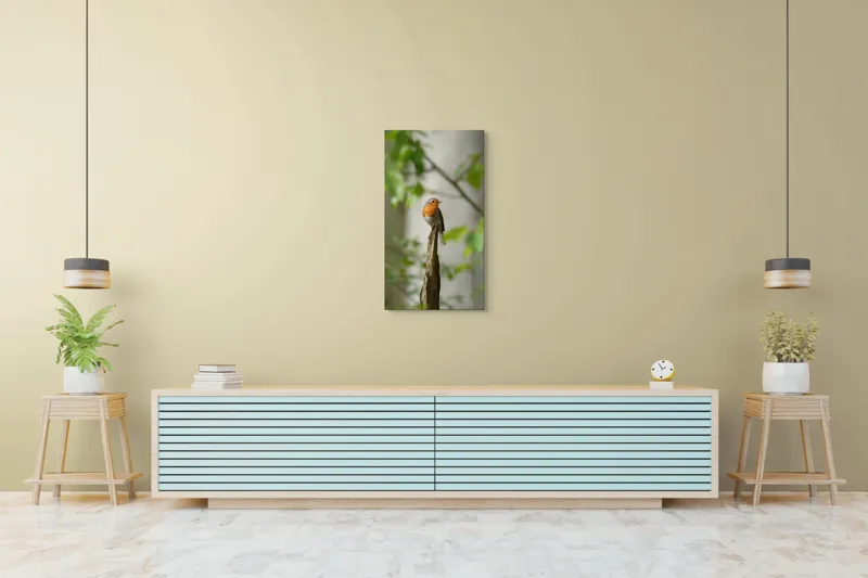 Tablou Canvas, "Pițigoiul în așteptarea primăverii", Păsărică, Ramură, Plante, Verde, Penaj, Delicatețe, Frumusețe, Natural, Calm, Echilibru, 50 x 90 cm – poza 6