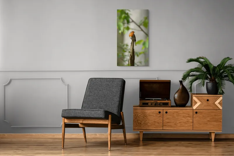 Tablou Canvas, "Pițigoiul în așteptarea primăverii", Păsărică, Ramură, Plante, Verde, Penaj, Delicatețe, Frumusețe, Natural, Calm, Echilibru, 50 x 90 cm – poza 8