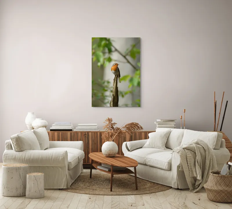 Tablou Canvas, "Pițigoiul în așteptarea primăverii", Păsărică, Ramură, Plante, Verde, Penaj, Delicatețe, Frumusețe, Natural, Calm, Echilibru, 70 x 100 cm – poza 4