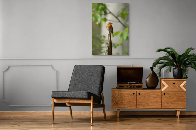 Tablou Canvas, "Pițigoiul în așteptarea primăverii", Păsărică, Ramură, Plante, Verde, Penaj, Delicatețe, Frumusețe, Natural, Calm, Echilibru, 70 x 100 cm – poza 6