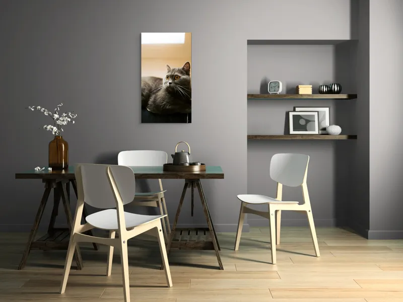 Tablou Canvas, "Pisica gri cu ochi ageri", Pisică, Gri, Privire, Blândă, Relaxată, Obraznică, Blană, Cedelă, Urechi, Ascuțite, 50 x 90 cm – poza 4