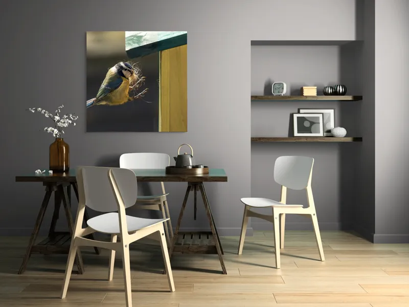 Tablou Canvas, "Pasărea își construiește cuibul perfect", Pene, Zbor, Cuib, Culori, Pasare, Constructie, Natura, Prindere, 100 x 100 cm – poza 6