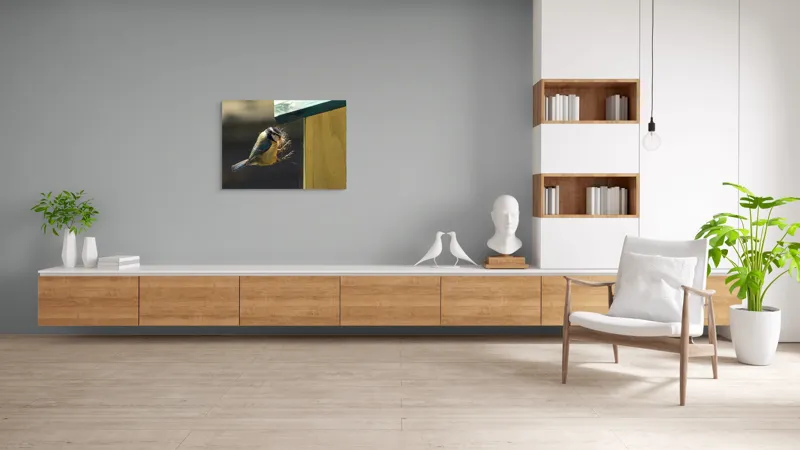 Tablou Canvas, "Pasărea își construiește cuibul perfect", Pene, Zbor, Cuib, Culori, Pasare, Constructie, Natura, Prindere, 100 x 70 cm – poza 6