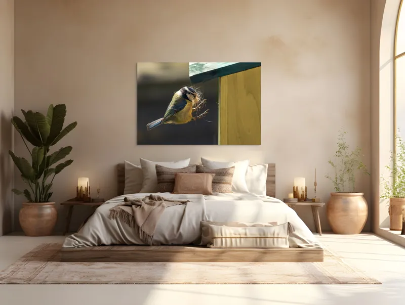 Tablou Canvas, "Pasărea își construiește cuibul perfect", Pene, Zbor, Cuib, Culori, Pasare, Constructie, Natura, Prindere, 150 x 100 cm – poza 4