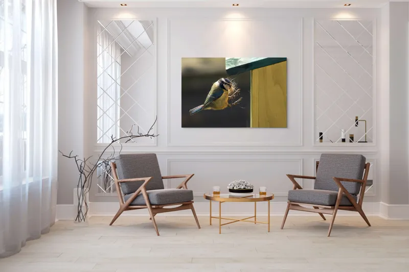 Tablou Canvas, "Pasărea își construiește cuibul perfect", Pene, Zbor, Cuib, Culori, Pasare, Constructie, Natura, Prindere, 150 x 100 cm – poza 7
