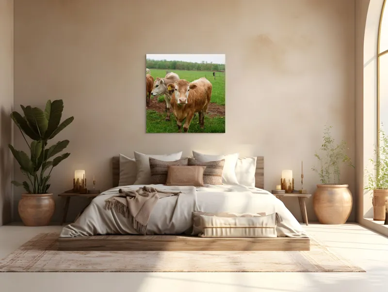 Tablou Canvas, "Vaci pășunând pe câmpie verde", I don't know who they are., 100 x 100 cm – poza 4