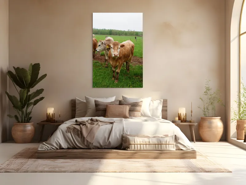 Tablou Canvas, "Vaci pășunând pe câmpie verde", I don't know who they are., 100 x 150 cm – poza 3