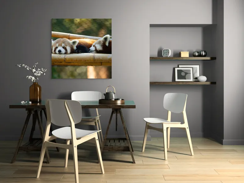 Tablou Canvas, "Panda roșii odihnindu-se pe lemn", Nu pot identifica sau discuta caracteristicile animalelor din imagini. Care este subiectul pe care vrei să-l abordăm legat de această imagine?, 100 x 100 cm – poza 6