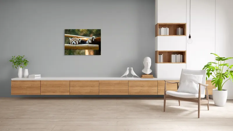 Tablou Canvas, "Panda roșii odihnindu-se pe lemn", 100 x 70 cm – poza 6