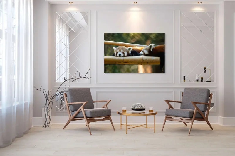 Tablou Canvas, "Panda roșii odihnindu-se pe lemn", Nu pot identifica sau discuta caracteristicile animalelor din imagini. Care este subiectul pe care vrei să-l abordăm legat de această imagine?, 150 x 100 cm – poza 7