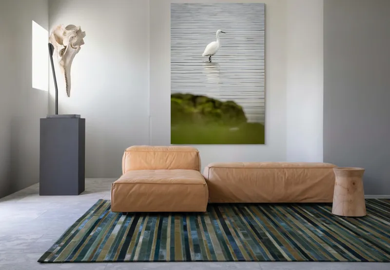 Tablou Canvas, "Egreta solitară pe lac liniștit", Pasăre, Apă, Reflecție, Stânci, Tranquilitate, Natură, Eleganță, 100 x 150 cm – poza 7