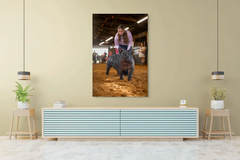Tablou Canvas, "Tânără cu porc la expoziție agricolă", 100 x 150 cm – poza 4