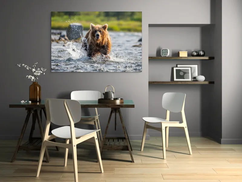 Tablou Canvas, "Ursul în bătaia valurilor repezi", Apă, Urs, Sălbăticie, Natură, Aventurează, Stropi, Putere, Concentrare, Culoare, 150 x 100 cm – poza 5