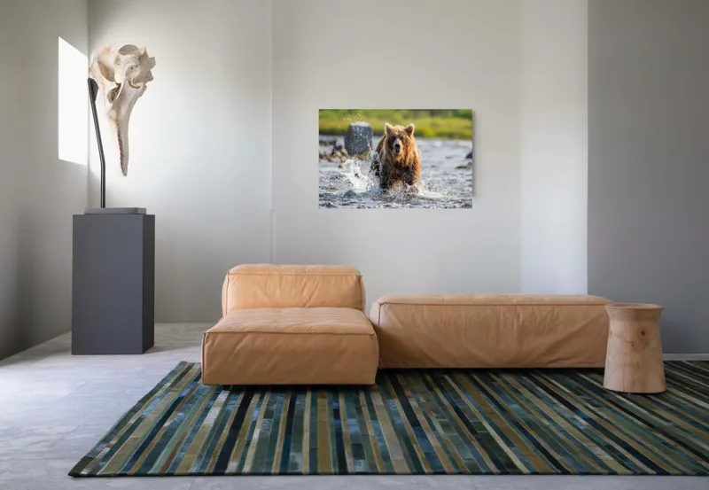 Tablou Canvas, "Ursul în bătaia valurilor repezi", Apă, Urs, Sălbăticie, Natură, Aventurează, Stropi, Putere, Concentrare, Culoare, 90 x 50 cm – poza 8