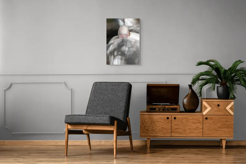 Tablou Canvas, "Pasărea enigmatică în umbra discretă", Pasăre, Albă, Ochi, Blană, Umbră, Detaliu, Textură, Gât, Lumină, Privire, 50 x 70 cm – poza 8