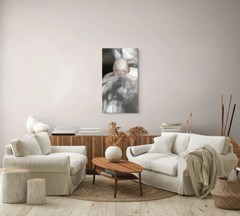 Tablou Canvas, "Pasărea enigmatică în umbra discretă", Pasăre, Albă, Ochi, Blană, Umbră, Detaliu, Textură, Gât, Lumină, Privire, 50 x 90 cm – poza 7