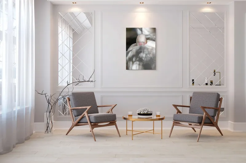 Tablou Canvas, "Pasărea enigmatică în umbra discretă", Pasăre, Albă, Ochi, Blană, Umbră, Detaliu, Textură, Gât, Lumină, Privire, 70 x 100 cm – poza 8