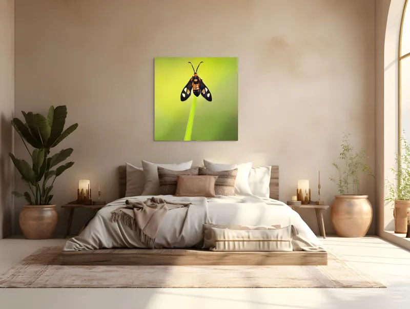 Tablou Canvas, "Fluture așezat pe fir de iarbă", Molie, Culoare, Natura, Fragilitate, Verde, Delicat, Zbor, Contrast, Frumusete, Echilibru, 100 x 100 cm – poza 4