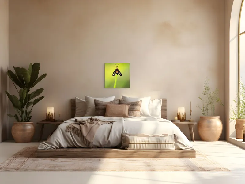 Tablou Canvas, "Fluture așezat pe fir de iarbă", Molie, Culoare, Natura, Fragilitate, Verde, Delicat, Zbor, Contrast, Frumusete, Echilibru, 50 x 50 cm – poza 5