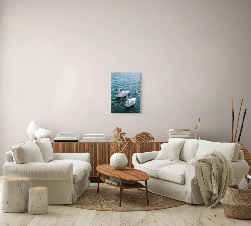 Tablou Canvas, "Două lebede pe lac albastru", Grație, Eleganță, Serenitate, Calm, Natură, Reflecție, Armonie, Albastru, Liniște, Plutire, 39 x 54 cm – poza 5